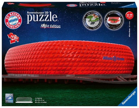 Ravensburger 3D Puzzle Allianz Arena bei Nacht 12530 - Bayern München Fanartikel - leuchtet im Dunkeln - 
