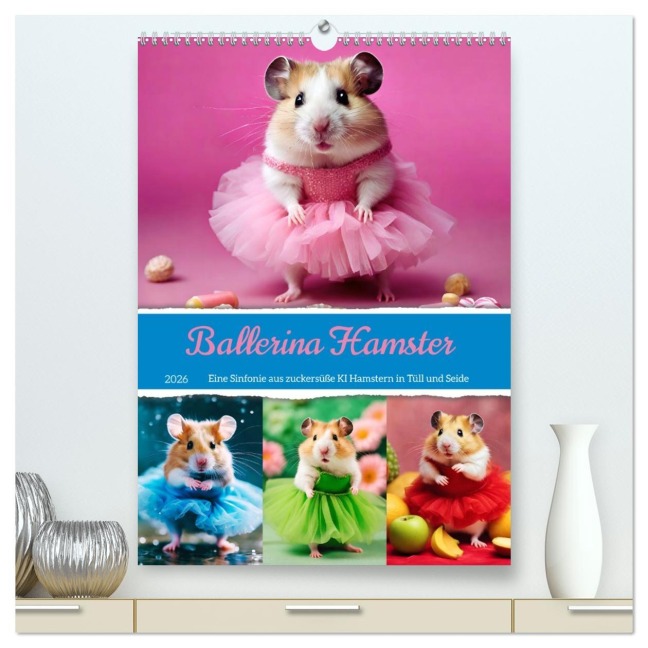 Ballerina Hamster - Eine Sinfonie aus zuckersüße KI Hamstern in Tüll und Seide (hochwertiger Premium Wandkalender 2026 DIN A2 hoch), Kunstdruck in Hochglanz - Fred Schimak
