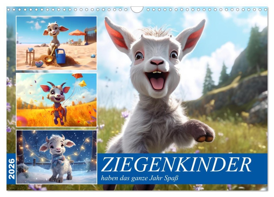Ziegenkinder haben das ganze Jahr Spaß (Wandkalender 2026 DIN A3 quer), CALVENDO Monatskalender - Sabine Löwer