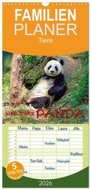 Familienplaner 2026 - Niedlicher Panda mit 5 Spalten (Wandkalender, 21 x 45 cm) CALVENDO - Peter Roder