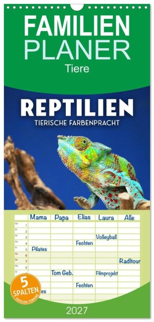 Familienplaner 2027 - Reptilien - Tierische Farbenpracht mit 5 Spalten (Wandkalender, 21 x 45 cm) CALVENDO - Sf Sf