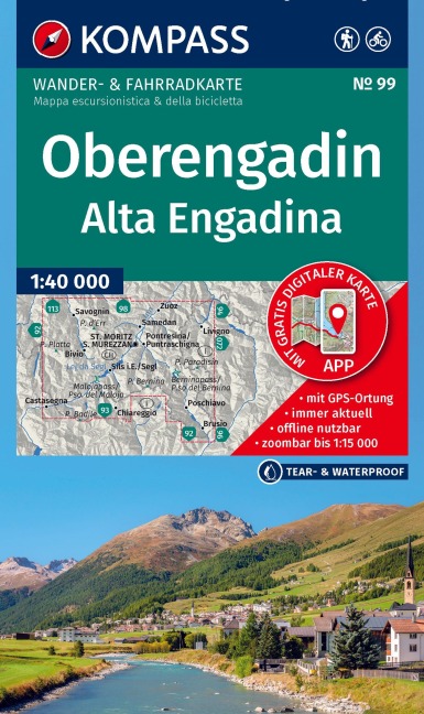 KOMPASS Wanderkarte 99 Oberengadin / Alta Engadina 1:40.000 - 