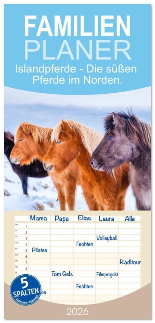 Familienplaner 2026 - Islandpferde - Die süßen Pferde im Norden. mit 5 Spalten (Wandkalender, 21 x 45 cm) CALVENDO - M. Scott