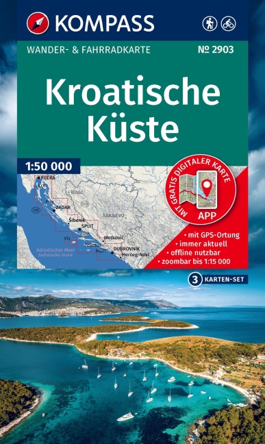 KOMPASS Wanderkarten-Set 2903 Kroatische Küste mit Inseln (3 Karten) 1:95.000 - 
