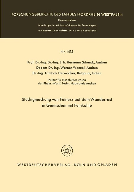 Stückigmachung von Feinerz auf dem Wanderrost in Gemischen mit Feinkohle - Hermann Schenck