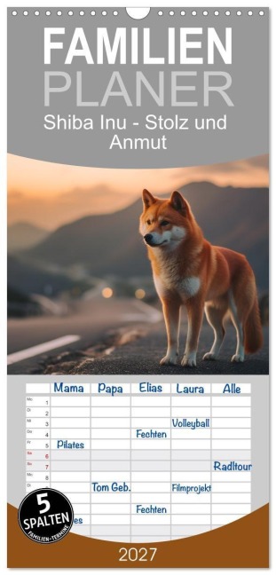 Familienplaner 2027 - Shiba Inu - Stolz und Anmut mit 5 Spalten (Wandkalender, 21 x 45 cm) CALVENDO - Gisela Walther