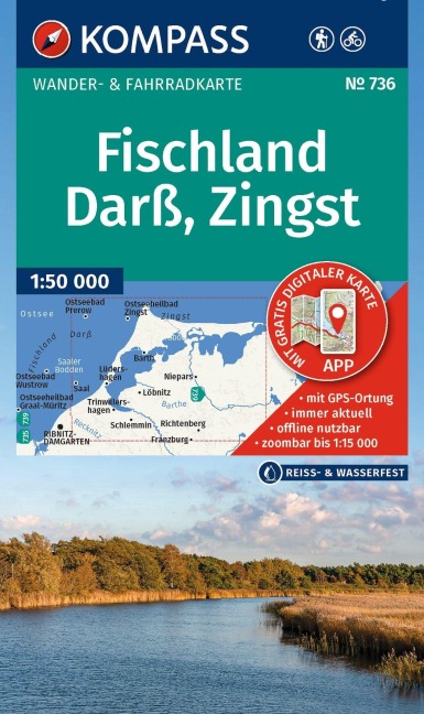 KOMPASS Wanderkarte 736 Fischland, Darß, Zingst 1:50.000 - 