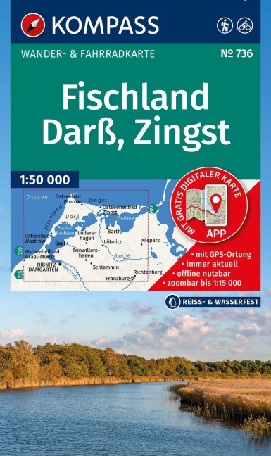 KOMPASS Wanderkarte 736 Fischland, Darß, Zingst 1:50.000 - 