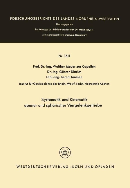 Systematik und Kinematik ebener und sphärischer Viergelenkgetriebe - Walther Meyer Zur Capellen