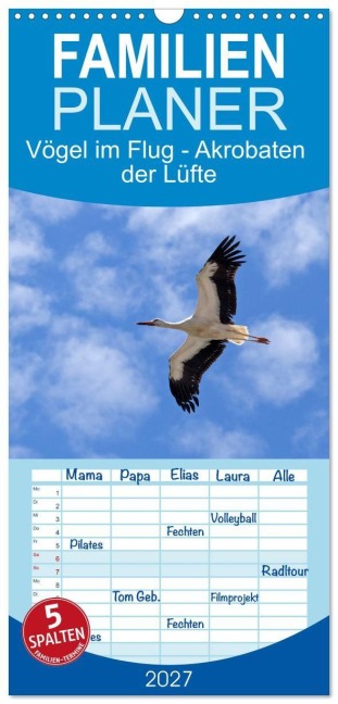 Familienplaner 2027 - Vögel im Flug - Akrobaten der Lüfte mit 5 Spalten (Wandkalender, 21 x 45 cm) CALVENDO - Siegfried Kuttig