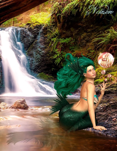 Fantasy Notizbuch: Tjirell, die Meerjungfrau - weiße Seiten mit Eckmotiv - Samuriel Sternenfeuer
