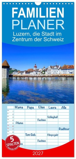 Familienplaner 2027 - Luzern, die Stadt im Zentrum der Schweiz mit 5 Spalten (Wandkalender, 21 x 45 cm) CALVENDO - Sto
