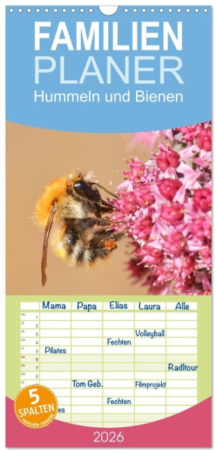 Familienplaner 2026 - Hummeln und Bienen mit 5 Spalten (Wandkalender, 21 x 45 cm) CALVENDO - Stephanie Kohrt