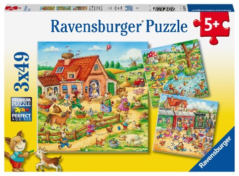 Ravensburger Kinderpuzzle - Ferien auf dem Land - 3x49 Teile Puzzle für Kinder ab 5 Jahren - 