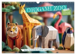 Cover-Bild zum Titel 'Origami Zoo - Bunter Tierkalender für Kinder und Familien (Wandkalender 2026 DIN A3 quer), CALVENDO Monatskalender' von 'Mb Fotografie'