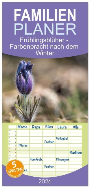 Familienplaner 2026 - Frühlingsblüher - Farbenpracht nach dem Winter mit 5 Spalten (Wandkalender, 21 x 45 cm) CALVENDO - Tanja Schultz Fotografie
