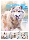 Wölfe. Zarte Aquarelle von beeindruckenden Tieren (Wandkalender 2025 DIN A2 hoch), CALVENDO Monatskalender - Rose Hurley
