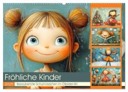 Fröhliche Kinder. Bezaubernde Schulmädchen im Ölbilder-Stil (Wandkalender 2025 DIN A2 quer), CALVENDO Monatskalender - Rose Hurley