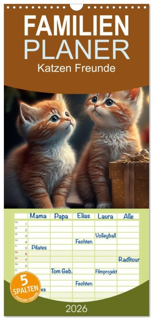 Familienplaner 2026 - Katzen Freunde mit 5 Spalten (Wandkalender, 21 x 45 cm) CALVENDO - Peter Roder