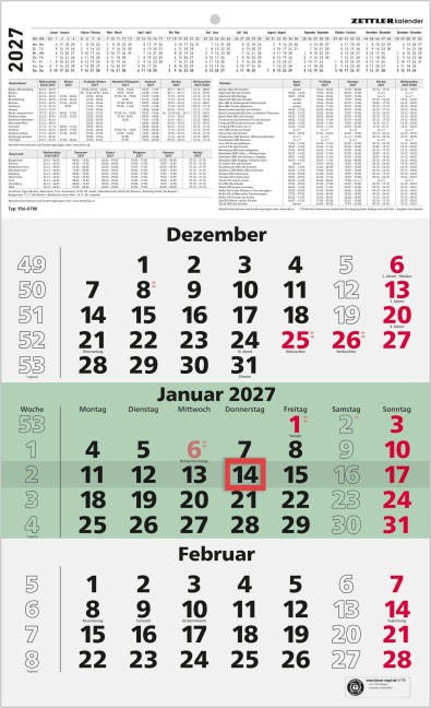 4-Monatskalender 2027 - 