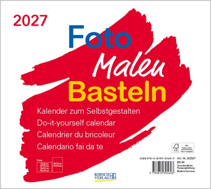Foto-Malen-Basteln Bastelkalender quer weiß 2027 - 