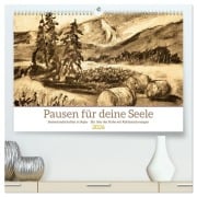 Cover-Bild zum Titel 'Pausen für deine Seele - Seelenlandschaften in Sepia - Ein Jahr der Ruhe mit Kohlezeichnungen (hochwertiger Premium Wandkalender 2026 DIN A2 quer), Kunstdruck in Hochglanz' von 'Michaela Schimmack'