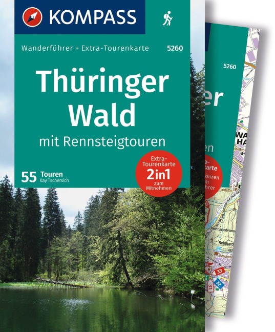 KOMPASS Wanderführer Thüringer Wald mit Rennsteigtouren, 55 Touren mit Extra-Tourenkarte - Kay Tschersich