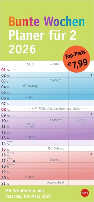 Bunte Wochen Planer für 2 2026 - 