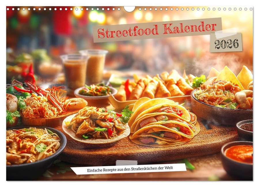 Streetfood Kalender - Einfache Rezepte aus den Straßenküchen der Welt (Wandkalender 2026 DIN A3 quer), CALVENDO Monatskalender - Mb Fotografie