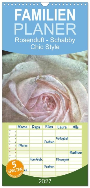 Familienplaner 2027 - Rosenduft Shabby Chic Style mit 5 Spalten (Wandkalender, 21 x 45 cm) CALVENDO - Martina Cross