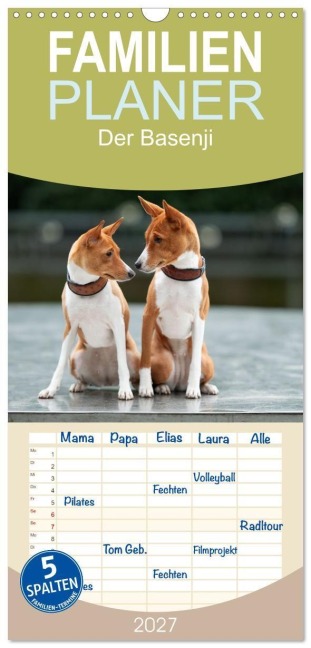 Familienplaner 2027 - Der Basenji mit 5 Spalten (Wandkalender, 21 x 45 cm) CALVENDO - Angelika Joswig