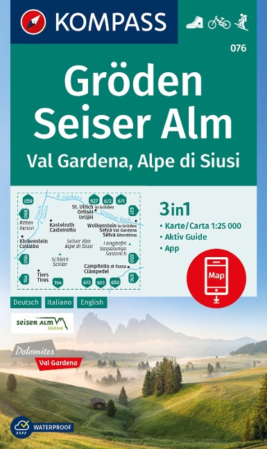 KOMPASS Wanderkarte 076 Gröden, Seiser Alm / Val Gardena, Alpe di Siusi 1:25.000 - 