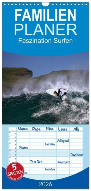 Familienplaner 2026 - Faszination Surfen mit 5 Spalten (Wandkalender, 21 x 45 cm) CALVENDO - Martina Cross
