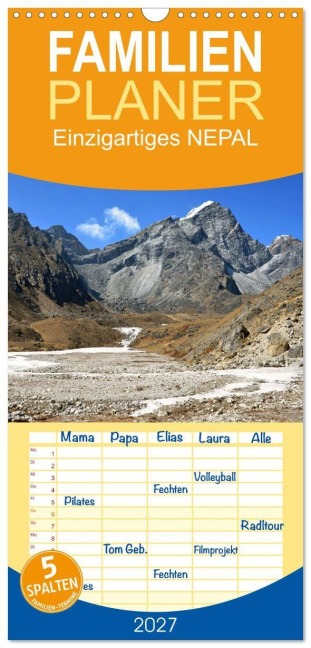 Familienplaner 2027 - Einzigartiges NEPAL mit 5 Spalten (Wandkalender, 21 x 45 cm) CALVENDO - Ulrich Senff