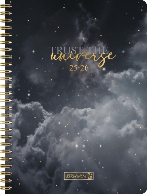 BRUNNEN Schülerkalender Style (2025/2026) "Clouds", 2 Seiten = 1 Woche, A5, 160 Seiten, PP-Umschlag, grau - 