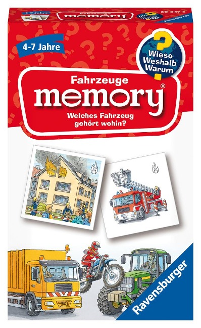 Ravensburger 20647 - Fahrzeuge memory® Wieso? Weshalb? Warum? der Spieleklassiker für 2-8 Spieler, Kinderspiel für alle Fahrzeug-Fans ab 4 bis 7 Jahren - 