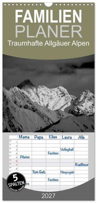 Familienplaner 2027 - Traumhafte Allgäuer Alpen mit 5 Spalten (Wandkalender, 21 x 45 cm) CALVENDO - Andreas Ellinger