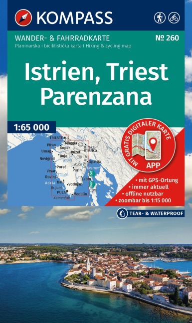 KOMPASS Wanderkarte 260 Istrien, Triest, Parenzana 1:65.000 - 