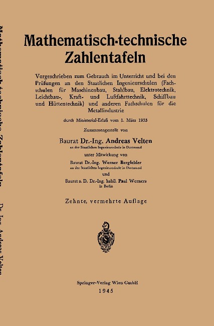 Mathematisch-technische Zahlentafeln - Andreas Velten