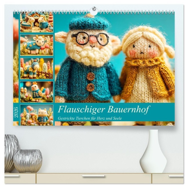 Flauschiger Bauernhof. Gestrickte Tierchen für Herz und Seele (hochwertiger Premium Wandkalender 2026 DIN A2 quer), Kunstdruck in Hochglanz - Rose Hurley