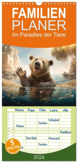 Familienplaner 2026 - Im Paradies der Tiere mit 5 Spalten (Wandkalender, 21 x 45 cm) CALVENDO - Daniel Rohr