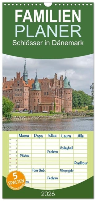 Familienplaner 2026 - Schlösser in Dänemark mit 5 Spalten (Wandkalender, 21 x 45 cm) CALVENDO - Stephan Käufer