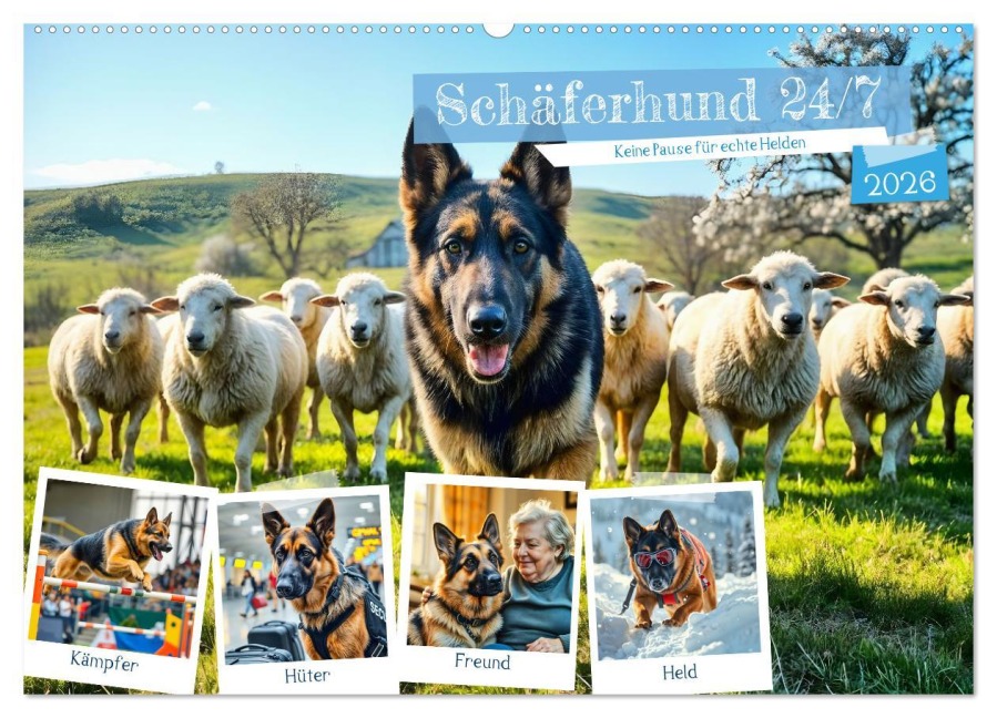 Schäferhund 24/7 - Keine Pause für echte Helden (Wandkalender 2026 DIN A2 quer), CALVENDO Monatskalender - Fred Schimak