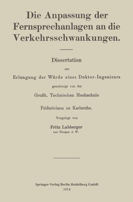 Die Anpassung der Fernsprechanlagen an die Verkehrsschwankungen - Fritz Lubberger