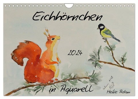 Eichhörnchen in Aquarell (Wandkalender 2024 DIN A4 quer), CALVENDO Monatskalender - Heike Adam