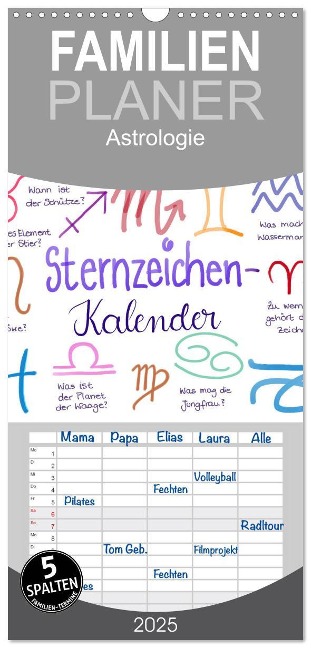 Familienplaner 2025 - Sternzeichen-Kalender mit 5 Spalten (Wandkalender, 21 x 45 cm) CALVENDO - Martje Kleinhans - Kritzelfee