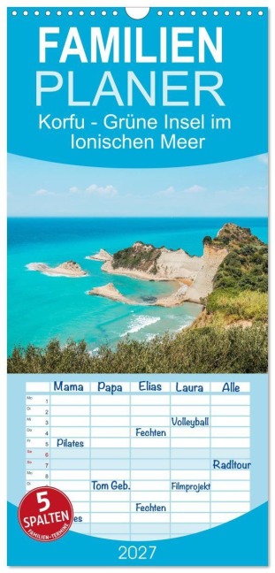 Familienplaner 2027 - Korfu - Grüne Insel im Ionischen Meer mit 5 Spalten (Wandkalender, 21 x 45 cm) CALVENDO - Thomas und Elisabeth Jastram