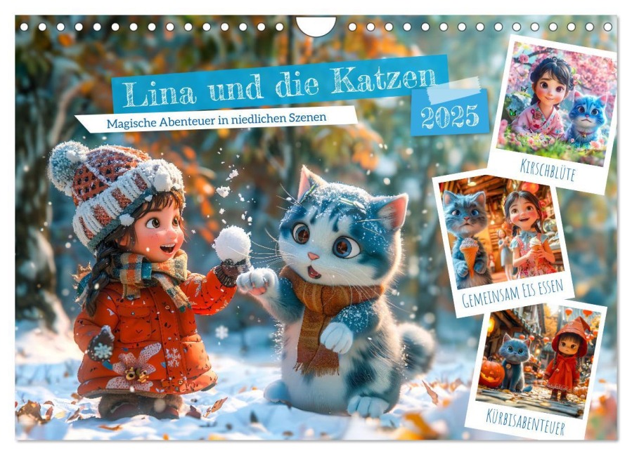 Lina und die Katzen - Magische Abenteuer in niedlichen Szenen (Wandkalender 2025 DIN A4 quer), CALVENDO Monatskalender - Anja Frost