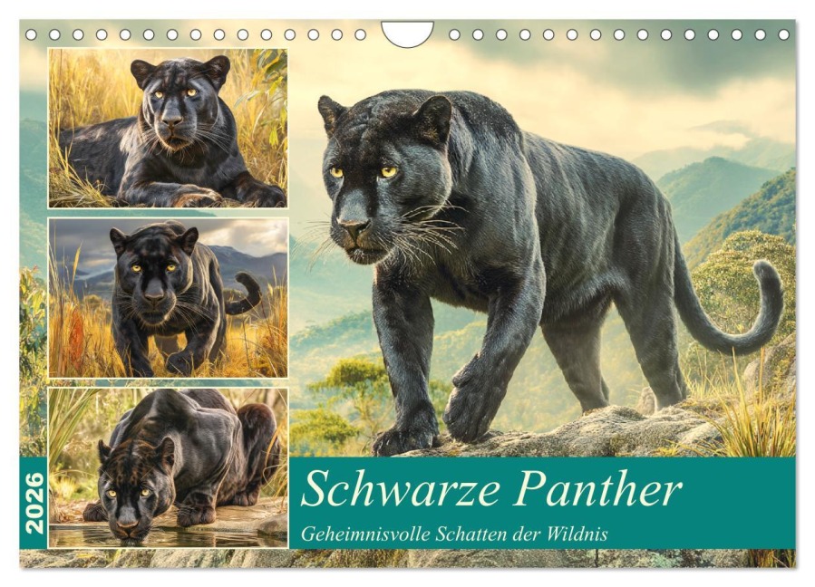 Schwarze Panther. Geheimnisvolle Schatten der Wildnis (Wandkalender 2026 DIN A4 quer), CALVENDO Monatskalender - Rose Hurley
