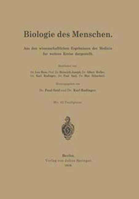 Biologie des Menschen - Leo Heß, Heinrich Joseph, Albert Müller, Karl Rudinger, Paul Saxl